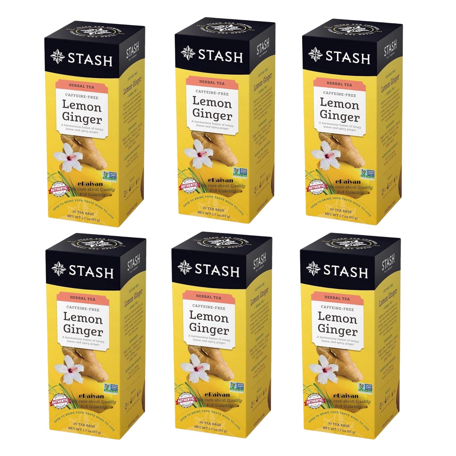 Stash Tea Lemon Ginger Herbal Tea, 6 Boxes of 180 Tea Bags