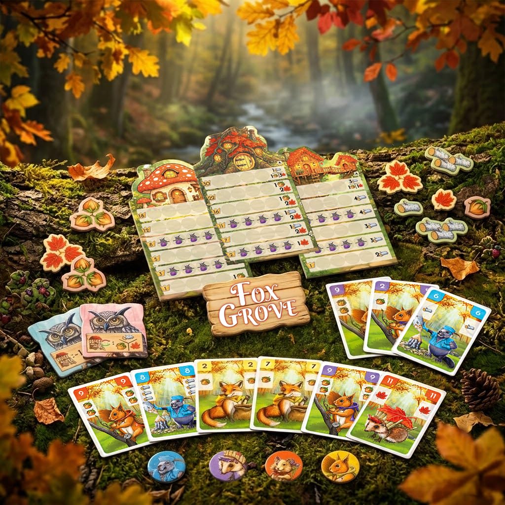 Fox Grove DE Version – gra karciana firmy Queen Games | gra rodzinna i gra strategiczna, dla 2-4 graczy, ekscytująca mechanika kart dla rodziny i przyjaciół