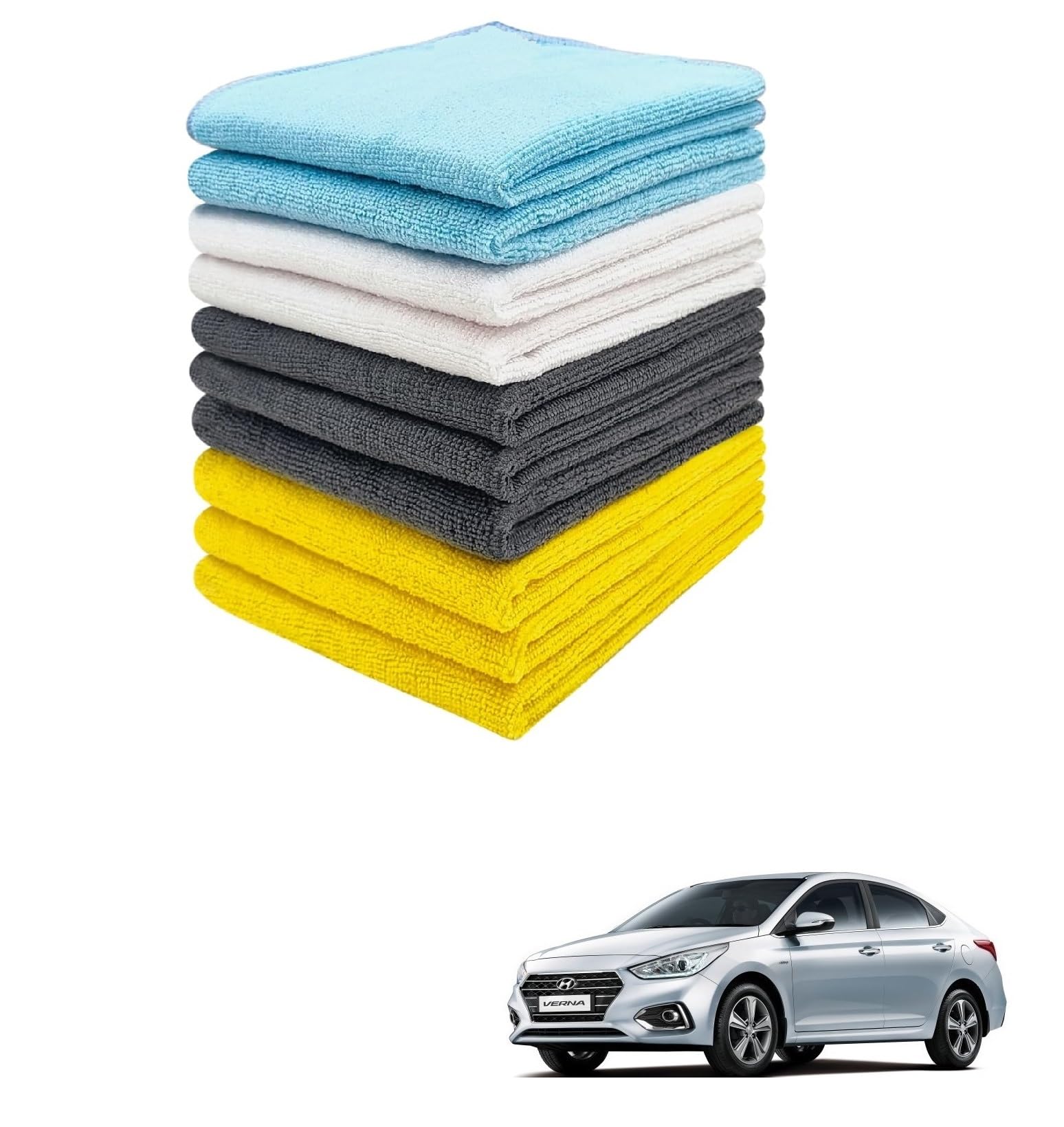 KOZDIKO Car Microfiber Cleaning Cloths 40x40cms 300 GSM (Pack of 10) Multi-Colour Highly Absorbent Lint and Streak Free Wash Cloth Compatible with Verna Nxtgen (2017-Present)