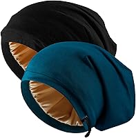 Vista 17 de 2 gorros de seda ajustables para dormir, gorro de dormir con forro de satén para mujeres y hombres, gorro de seda para el cabello holgado.