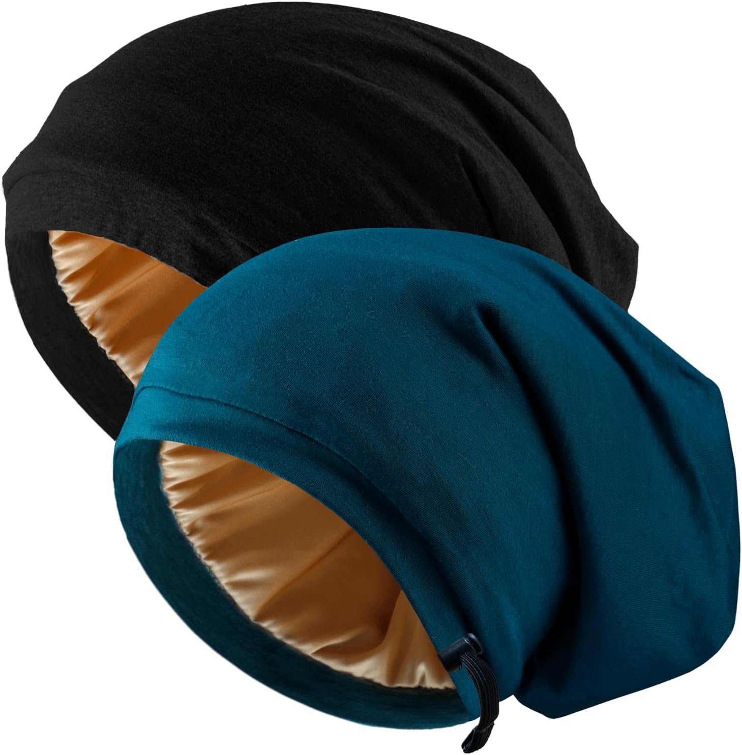 2 Pcs Adjustable Silk Hair Bonnet for Sleeping, Satin Lined Sleep Cap for Women and Men, Silk Hair Wrap Slouch Beanie.