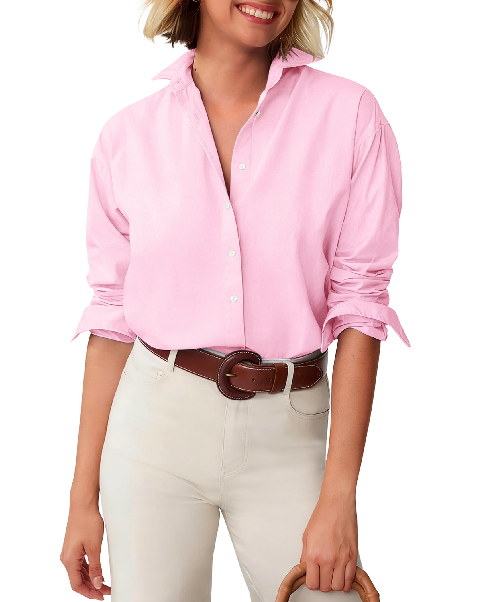 Button-Down-Shirts für Damen, Baumwoll-Oxford-Hemden, langärmelig, Hemden, Kragen, Blusen, Arbeit, Freizeit, einfarbig, Tunika, Tops