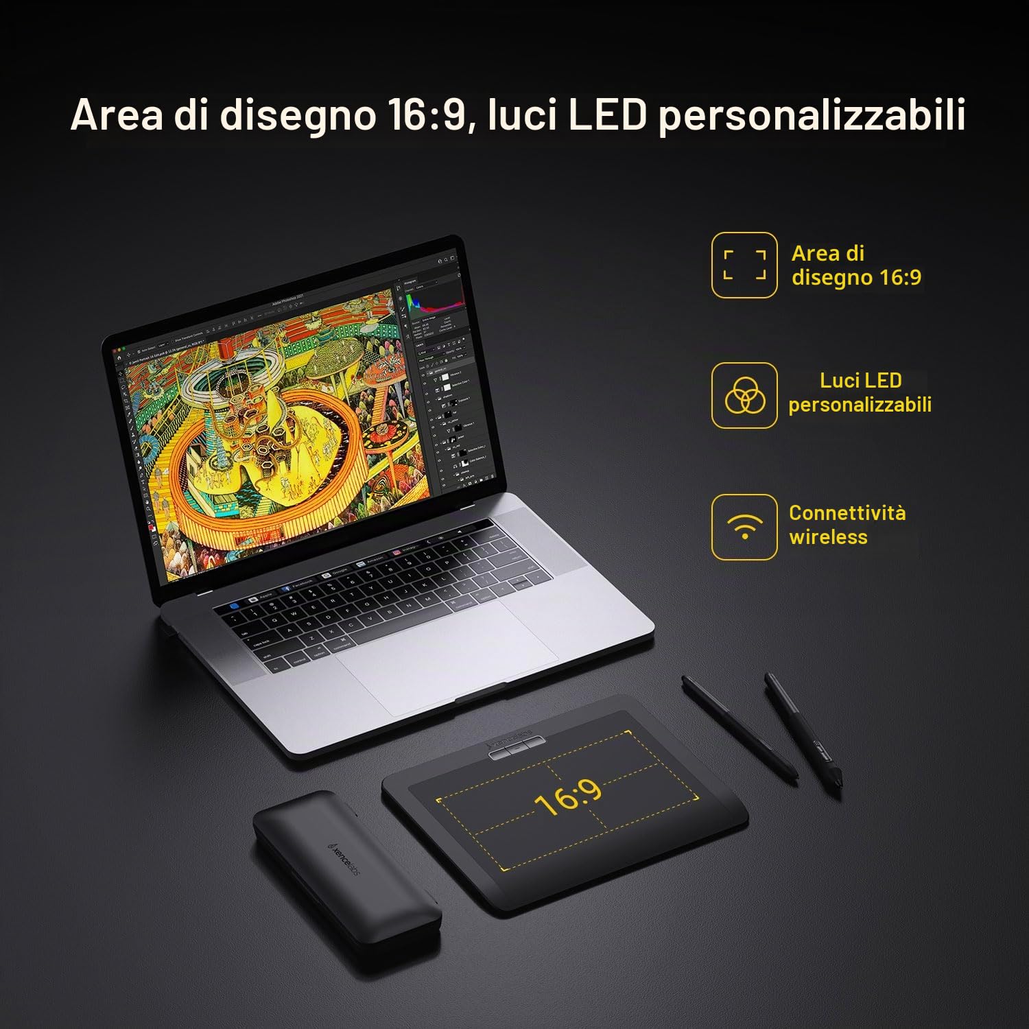 Xencelabs Pen Tablet Small Tavoletta Grafica Professionale con 2 Penne senza Batteria 8 pollici Professionale Rapporto 16:9 Tavola Grafica per Windows-ARM/Windows/Mac/Linux