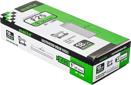 Miniatura 1 de meite F25 - Clavo galvanizado de calibre 18 de 1 pulgada, ideal para tapicería, molduras, molduras, carpintería, 5,000 unidadescaja (12 cajas)