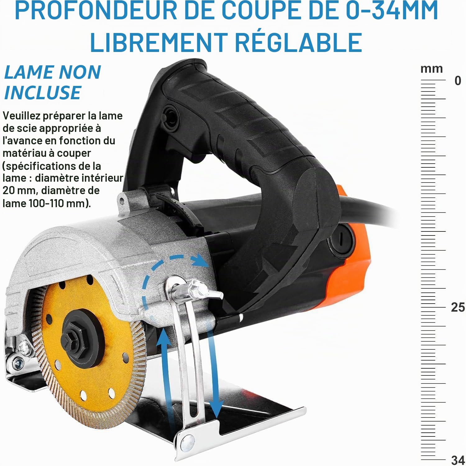 MXBAOHENG Coupe de carrelage électrique sans lames 1000 W 45 degrés Scie à tronçonner professionnelle humide avec réservoir d'eau amovible, adapté pour carrelage en céramique (adapté 100-110mm lame)