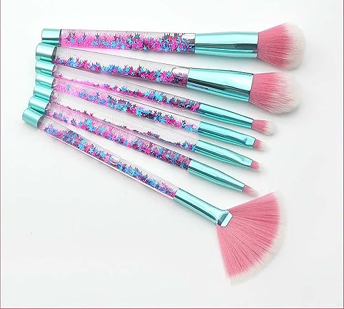 Miniatura 2 de Juego de brochas de maquillaje con purpurina para niñas, brocha de base brillante de 7 piezas con sombra de ojos, cejas, rubor en polvo, abanico