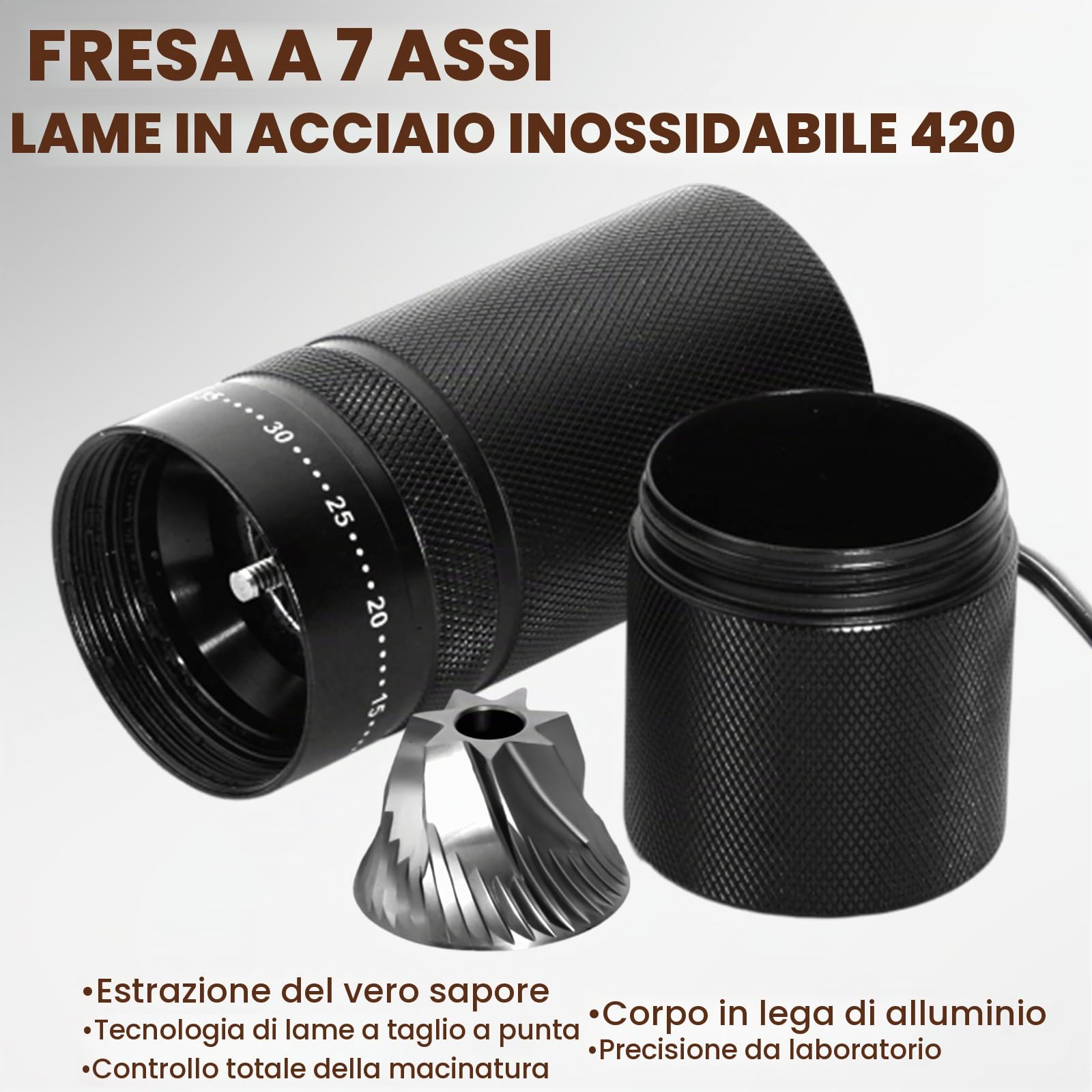 Macinacaffè manuale con 60 impostazioni regolabili, macinacaffè portatile a mano con capacità di 28g, macinacaffè manuale in acciaio inox con macine coniche per caffè in polvere per pressa francese