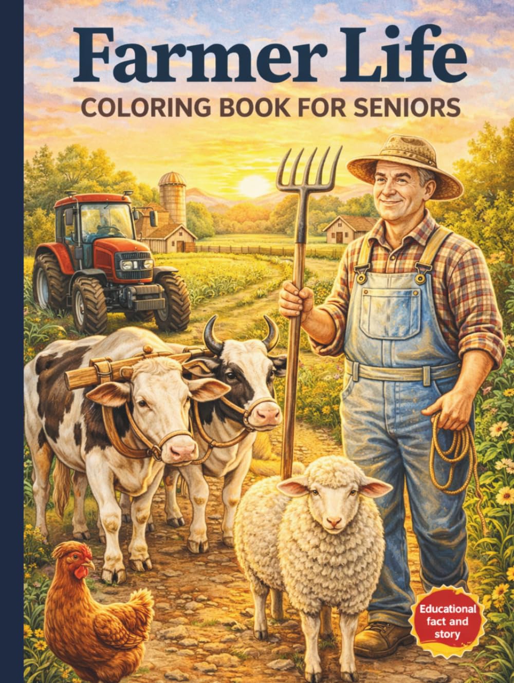 Farmer Life Coloring Book for Seniors: Bold & Easy Rural Scenes, Simple Farm Living Designs for Relaxation and Stress Relief: 50 Bold and Easy Farm ... Animals and Village Scenes for Stress Relief