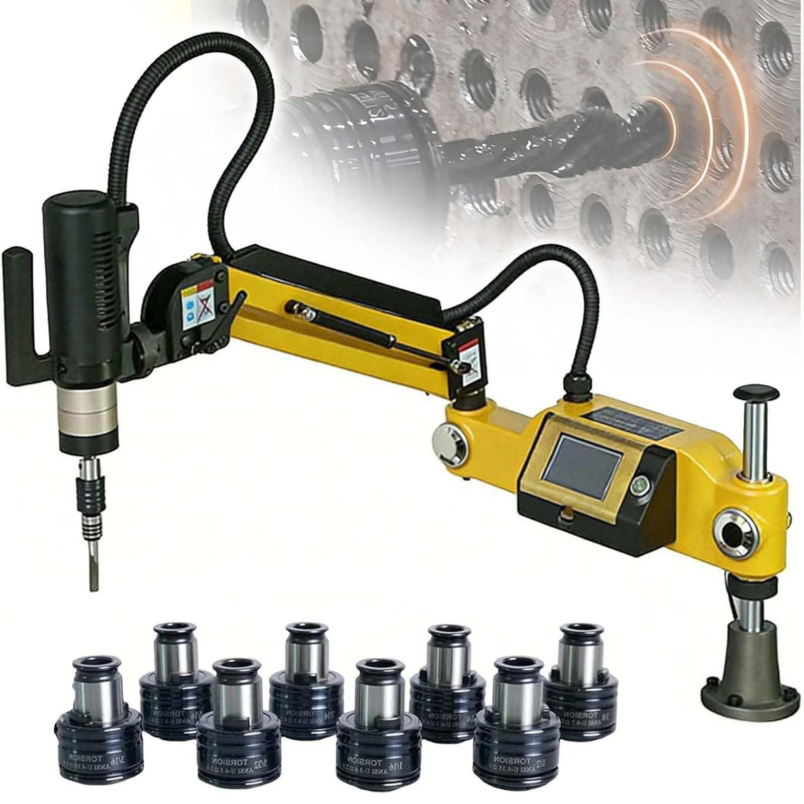 HaiZethonic 600W Electric Tapping Machine,Tapper Tapping Arm Universal 360 Degree,312 RPM High Speed Tap,8 PCS Collets Included,for Machinery Manufacturing, Mould Machinery and Other Industries