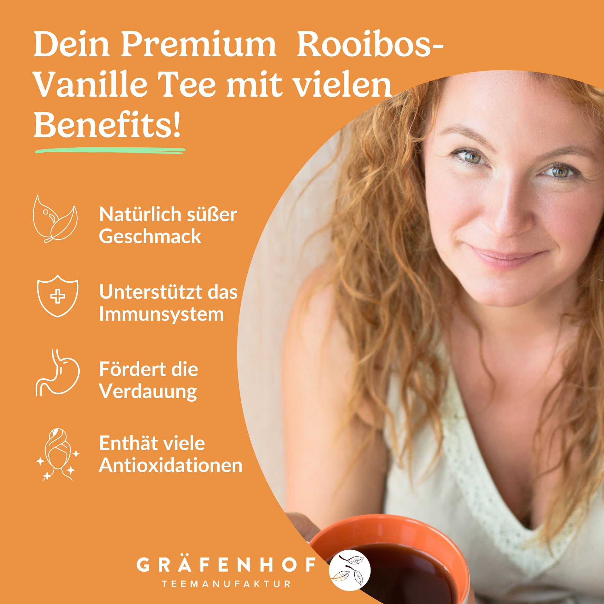 Rooibos Vanille Bio Tee, 100g cremig süß, lose, mit echten Vanilleschoten, zu 100% rein und geprüft, aus kontrolliert biologischem Anbau, ohne Koffein, Premium Gräfenhof Tee