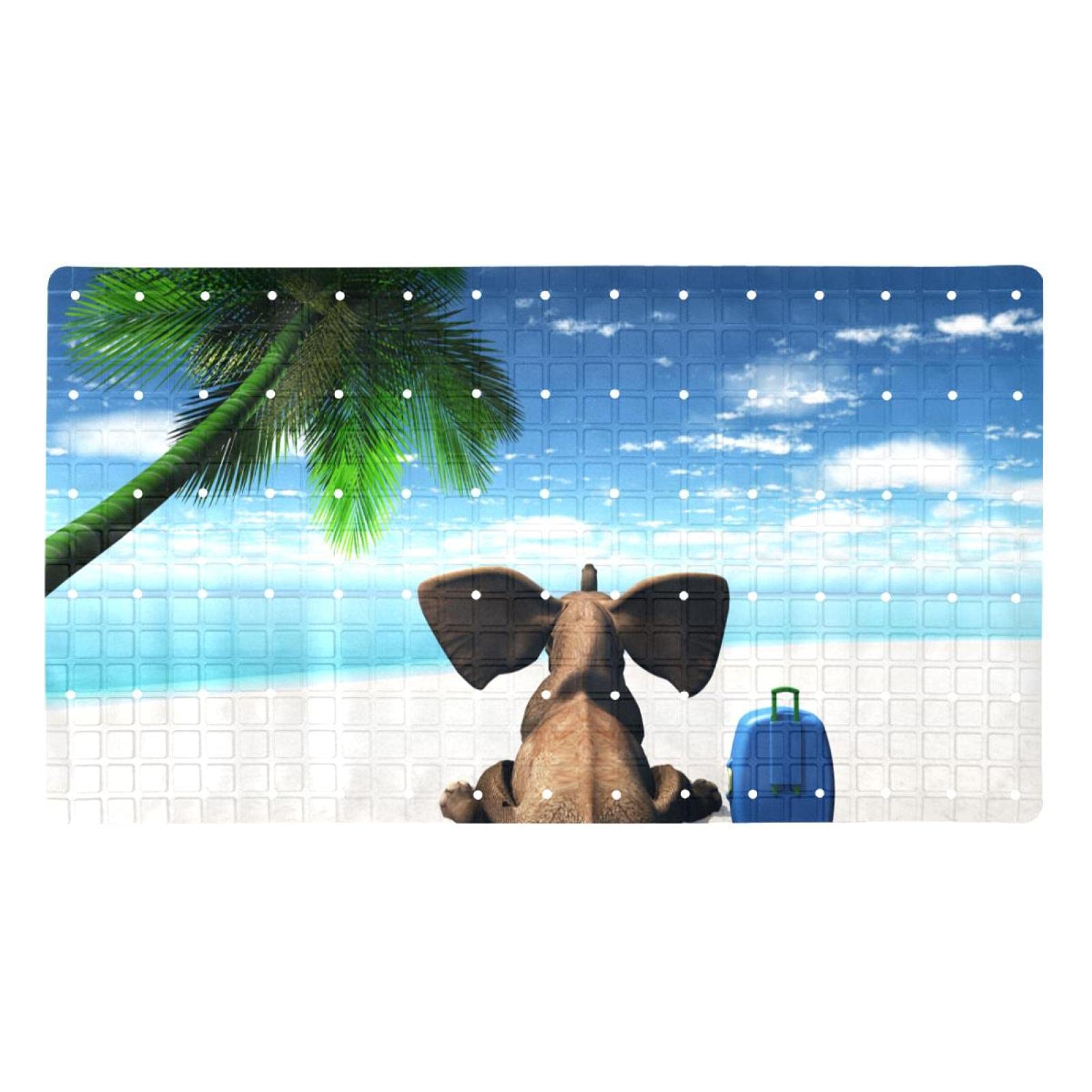 Tapis de bain avec ventouses pour enfant motif éléphant à la plage