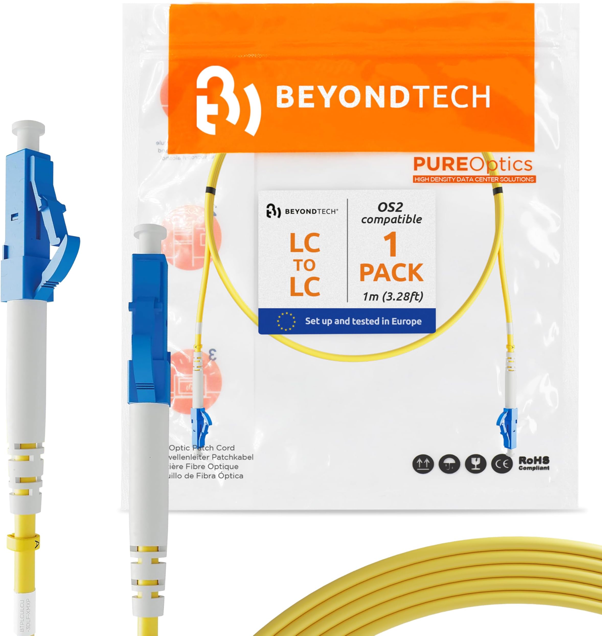1m (3.28ft) LC to LC Fiber Patch Cable – UPC Single-Mode Simplex Fiber Optic Cable – 9/125µm core, Compatible with OS1 & OS2 – 100G LSZH PUREOptics Series
