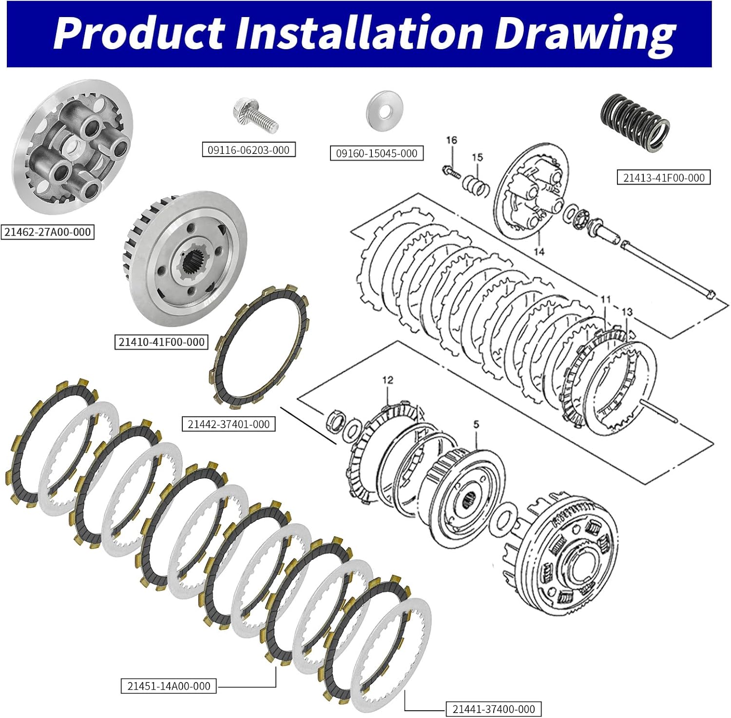 Clutch Kit & Friction Steel Plate with Outer Pressure Center Inner Hub for Suzuki Intruder 800 VS800GL/GLV 700 VS700GLP VS700GLF GL VS700GLEP VS700GLEF GLE 750 VS750GLP Boulevard S50 VS800