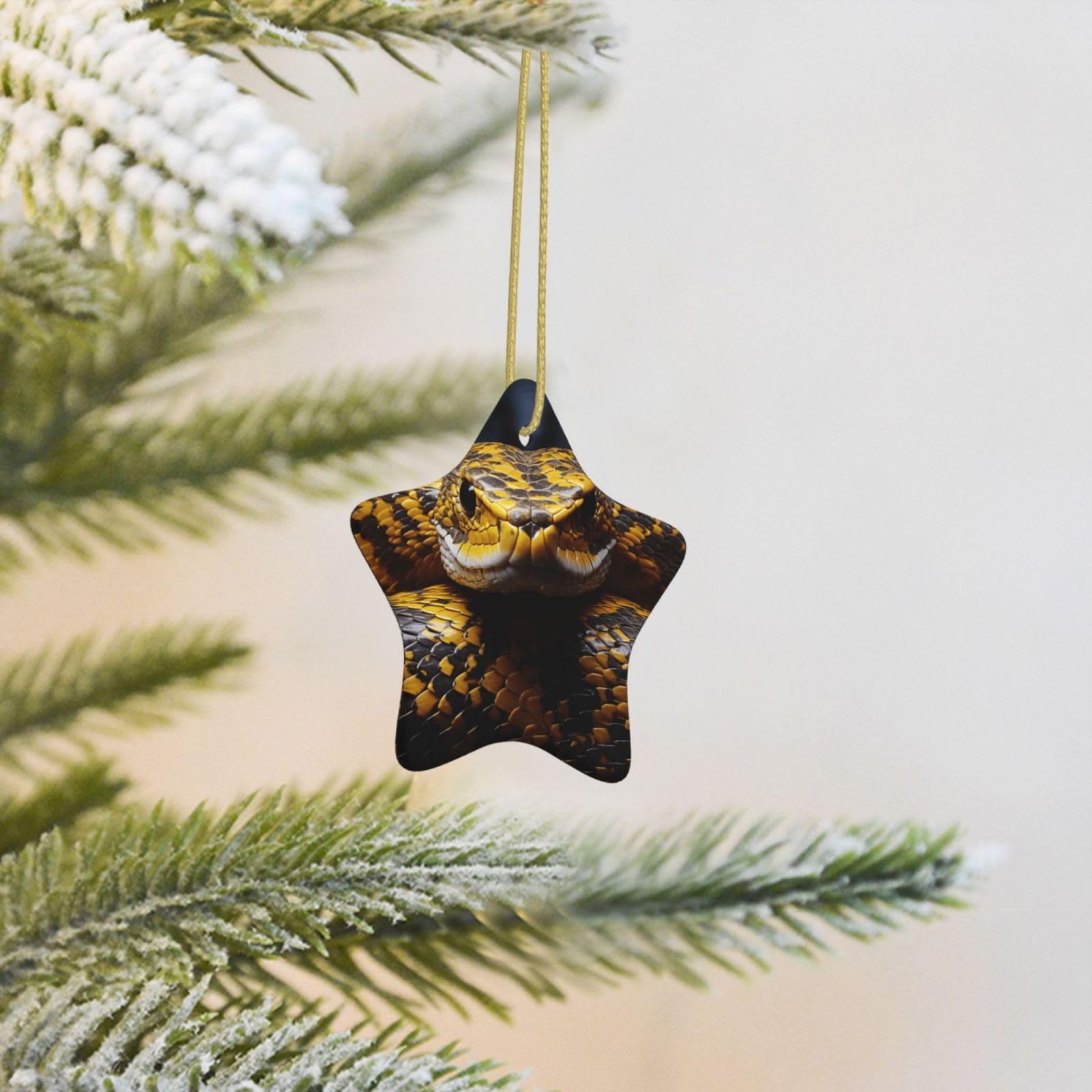Christmas Tree Decoration Hanging Star Ornament Yellow Snake Ceramic Ornaments Christmas Tree Decorations Star Pendants for Xmas Tree Winter New Year Wedding Party Supplies