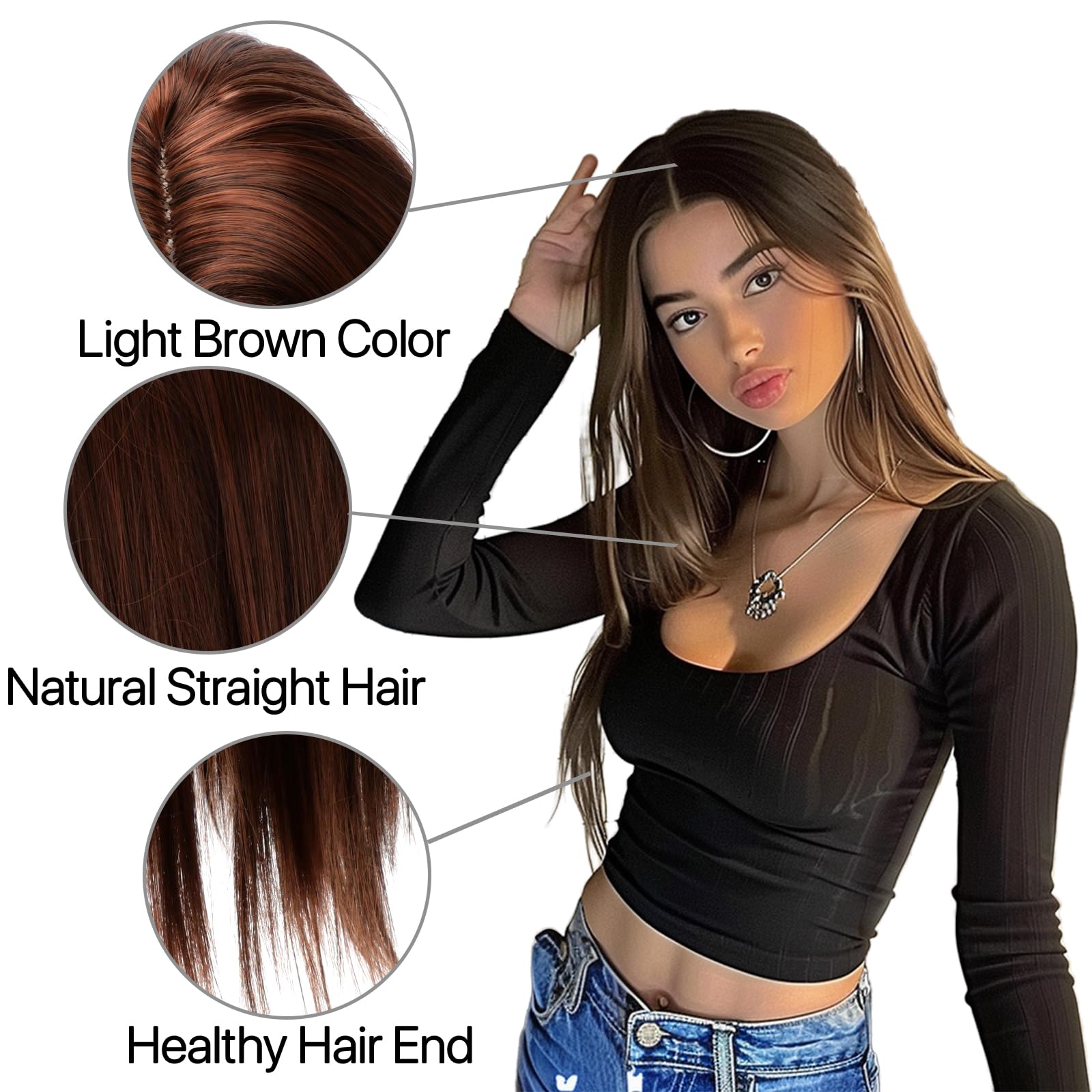 BERRYLION Long Straight Wig for Women - 28 Inch Synthetic Hair for Black Women (Light Brown), Average Size - Image 4