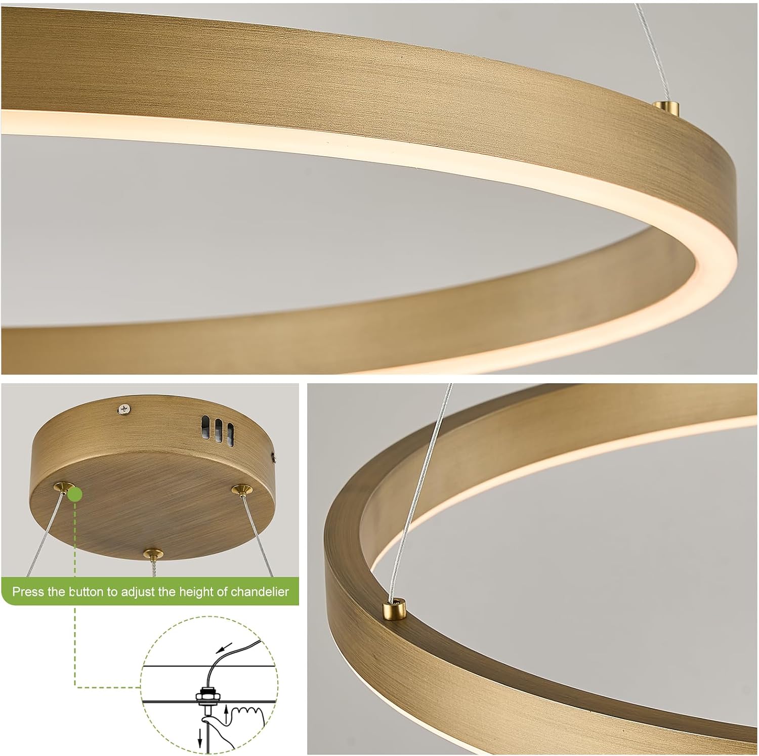Benku Modern LED Ring Chandelier Gold Circular Pendant Light Fixture Dimmable Round Hanging Light with Remote LED Chandelier for Dining Room Kitchen Island Living Room, D23.6in