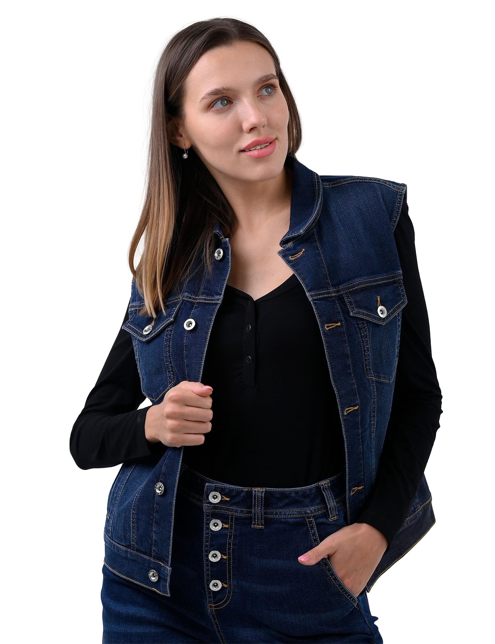 Enorsia Women's Blue Sleeveless Button Up Denim Jacket In Size 14