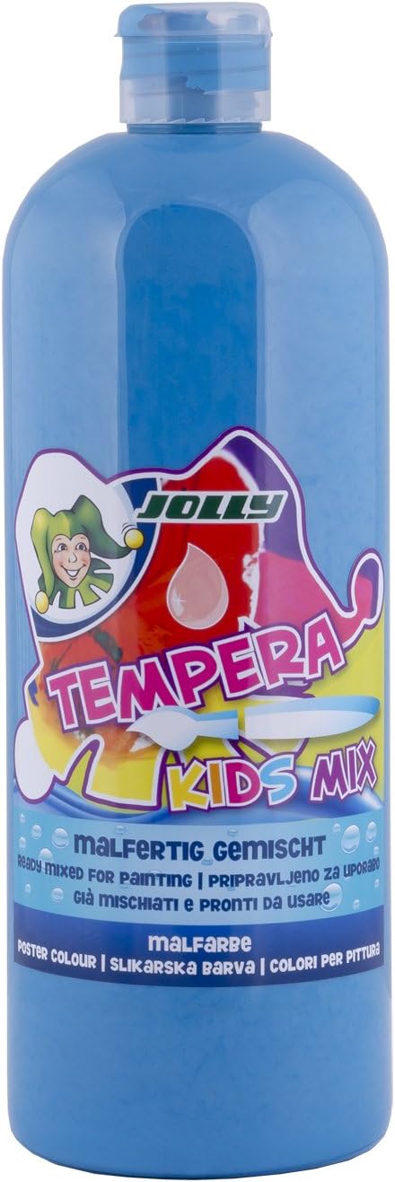 JOLLY Tempera Kids Mix Paint Liquid Paint, 1 Litre Bottle Sky Blue, Bright and Opaque Colours, Undiluted or Can be Painted with Water, Can be Used on All Materials