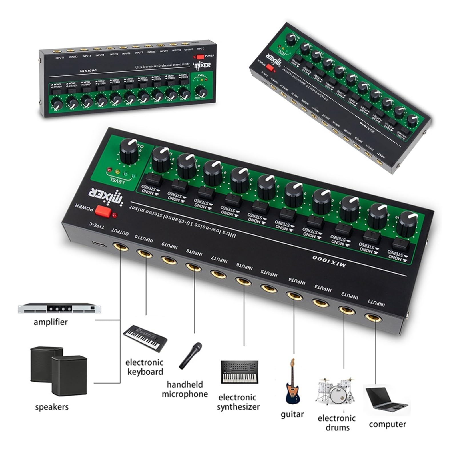 Mikser audio, 10-kanałowy mikser Ultra Low Noise Line Mini dźwięku USB 5V Studio miksery wzmacniacz sygnału do mikrofonów Do studia karaoke