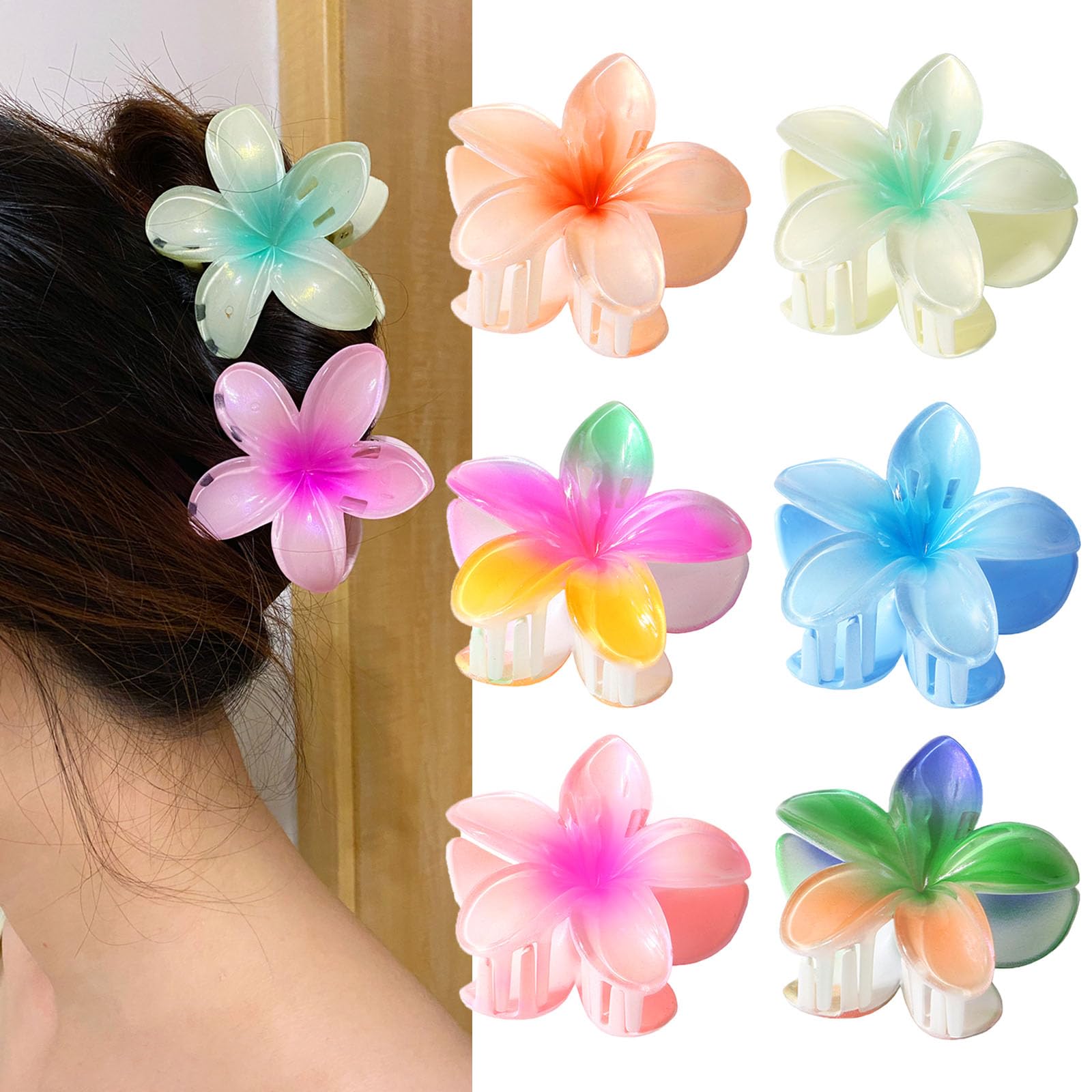 6 Pieces Hawaiian Flower Hair Clips: Colourful Flower Hair Clips Non-Slip Hair Accessories for Women Girls Daily Party Wedding Beach Travel