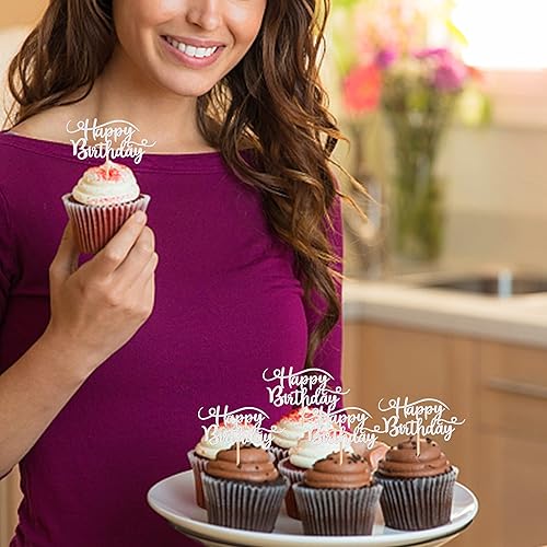 Miniatura 6 de Rsstarxi Paquete de 24 adornos para cupcakes con purpurina para cumpleaños, para celebrar fiestas de cumpleaños, suministros de decoración de