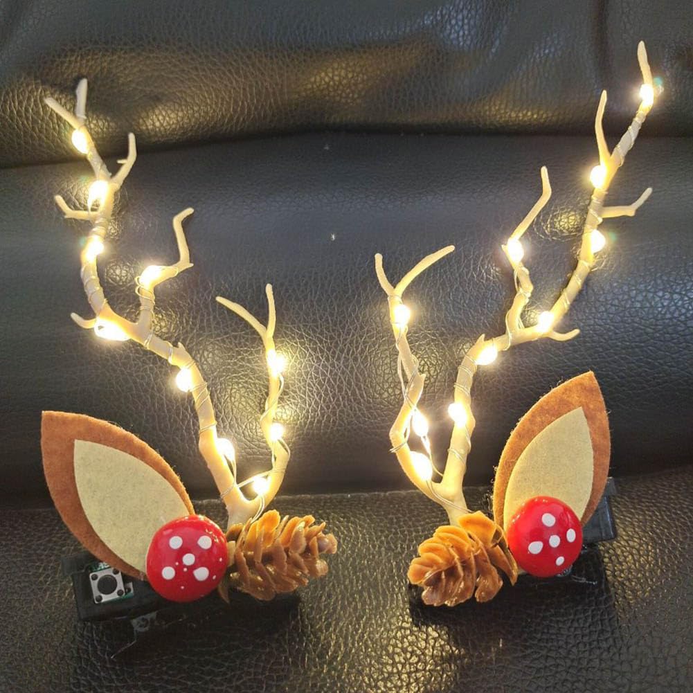 Wedity Women's Warm White Light B Led Christmas Glowing Hairpin 2Pcs Simulation Tree Branch Hair Clips Light Up Elk Antlers Feathers Headdress Party Decorative For (Warm White Light B)