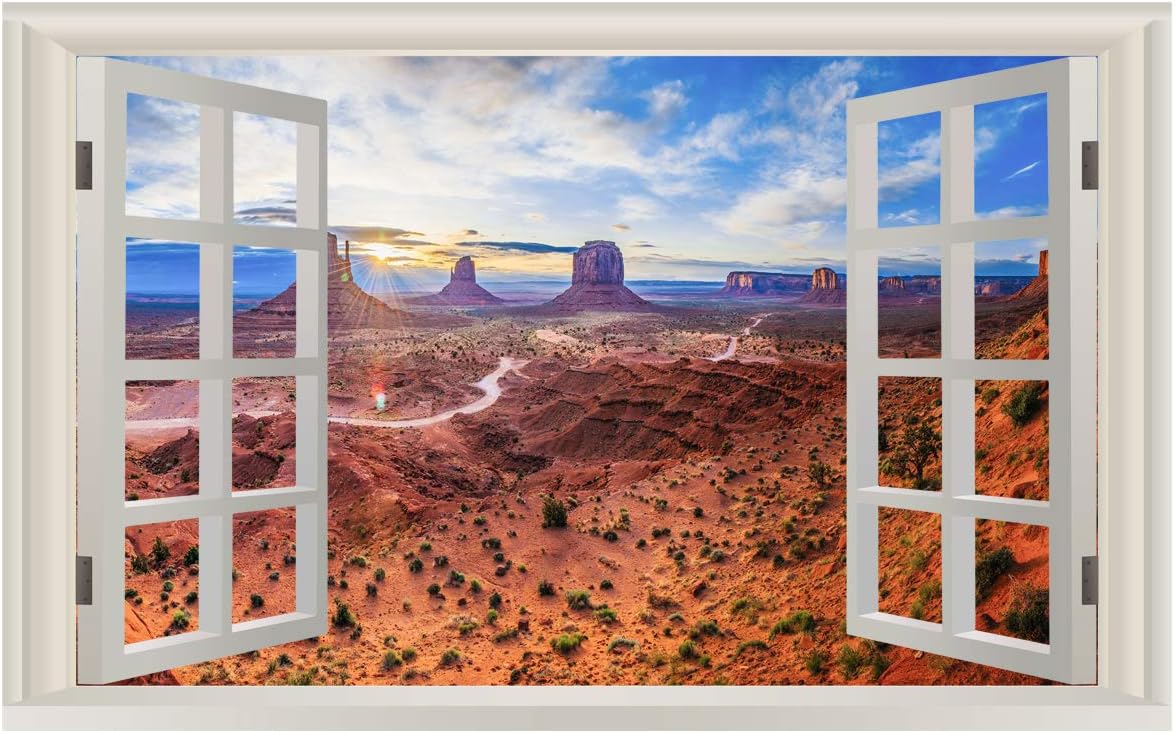 VWAQ - 3D Window Wall Decals Monument Valley Desert Landscape Peel and Stick Nature Mural - NWT11 (28" H X 42" W)