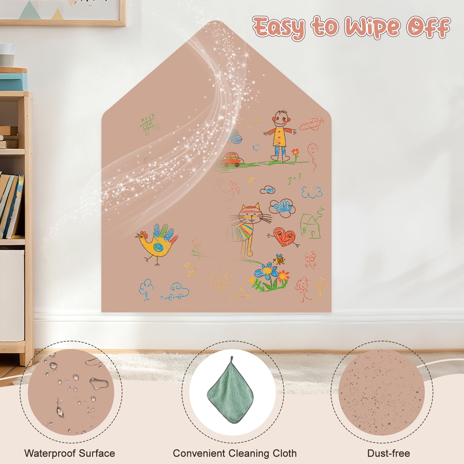 Pizarra magnética multifuncional con 2 juegos de imanes (con diseños de frutas y océanos), soporte para tiza, apta para paredes, vidrio y madera (color té con leche).