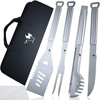KONA BBQ Grill Tools Set with Case - 18 inches Long to Keep Hands Away from Heat, Premium Stainless Steel Grilling Utensil...