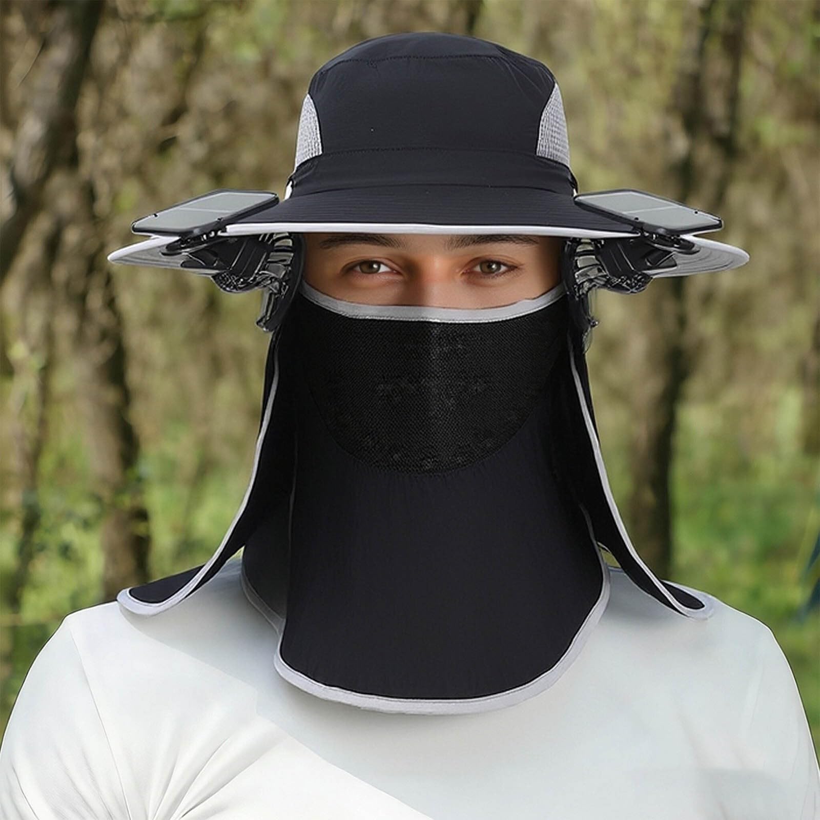 Cappello Uomo Estivo Trekking Cappello Donna con Ventilatore Solare Estivo in Rete Traspirante con Tesa Larga E Protettiva Staccabile UPF 50+ Unisex Pesca E Camminate All'Aperto