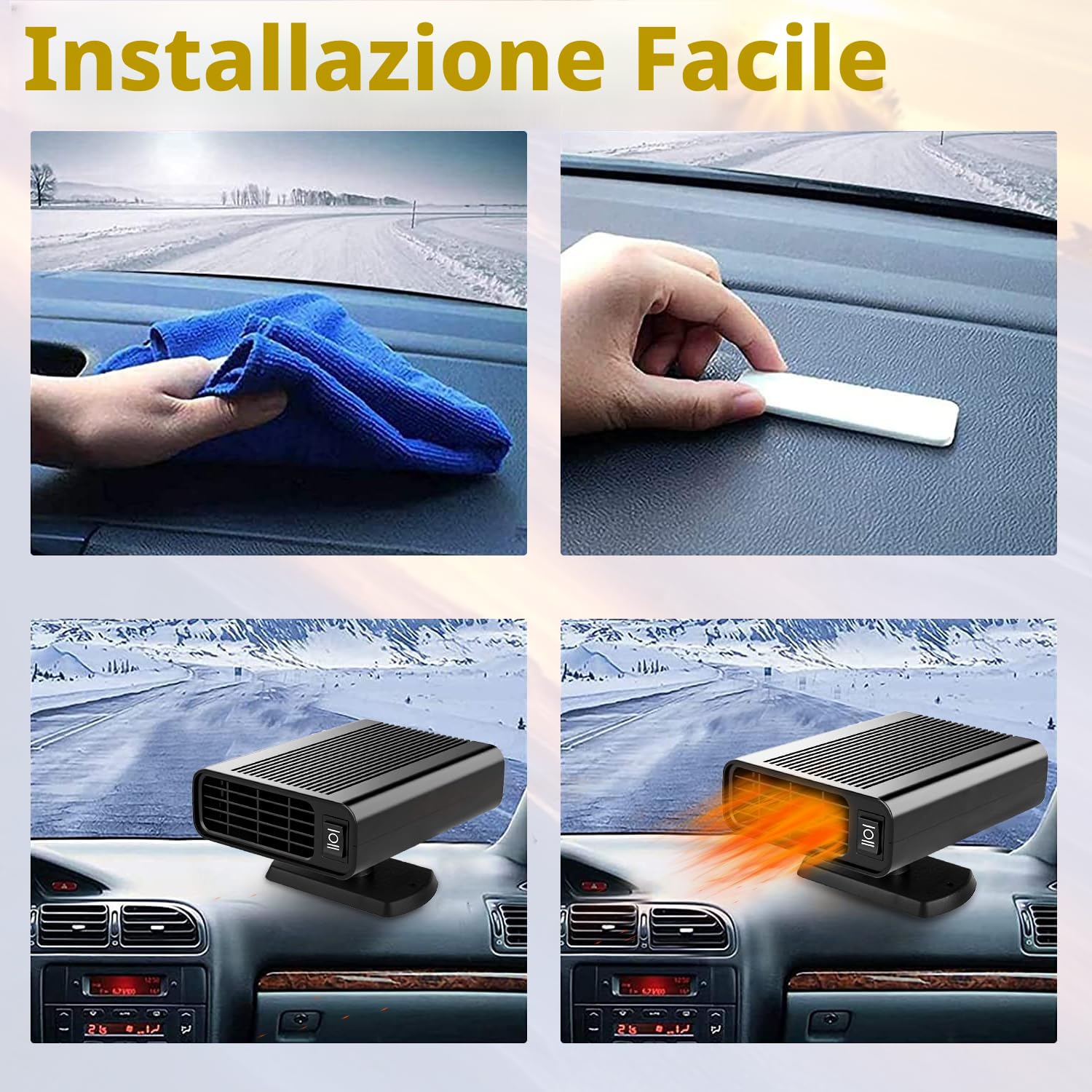 Showvigor Clima Ventola Auto 2-in-1, Riscaldatore e Ventilatore Portatile 150W, Doppia modalità Caldo/Freddo, 360° Rotazione, per Defrosting e Aria Fresca, Universale per Auto