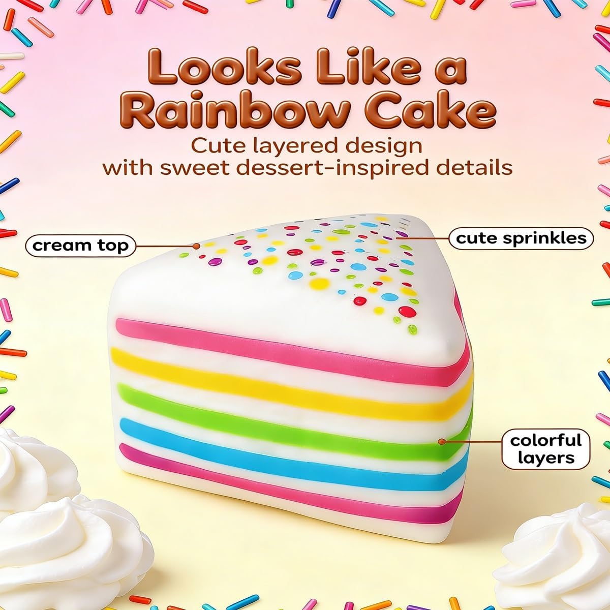 Rainbow Cake Squishies Jumbo Slow Rising Squishy Fidget Sensory Stress Relief Giant Squeeze Ball Soft Anxiety Toy, Layer Cake Slice Colorful Desk Gift for Adults Birthday Party(1pc#)