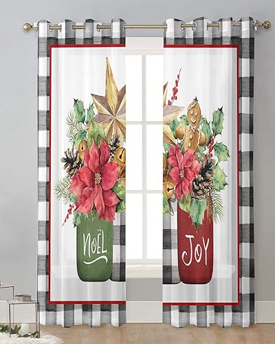 Miniatura 2 de Buffalo - Cortinas traslúcidas de Navidad de 84 pulgadas de largo, juego de 2 paneles de cortinas para cocina, dormitorio, sala de estar, puerta,