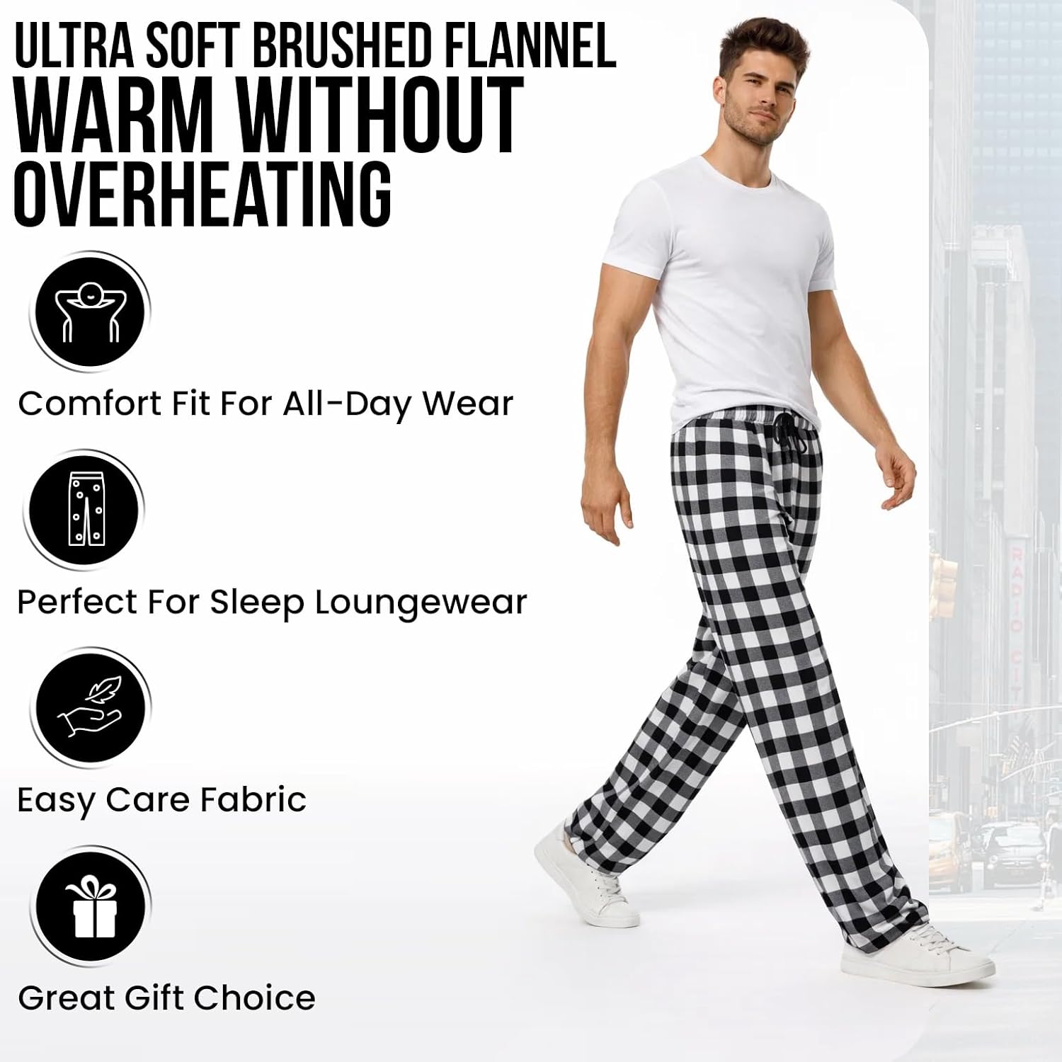 Mens Pajama Pants 3-Pack Cotton Plaid Sleepwear & Lounge, PJ Bottoms with Pockets