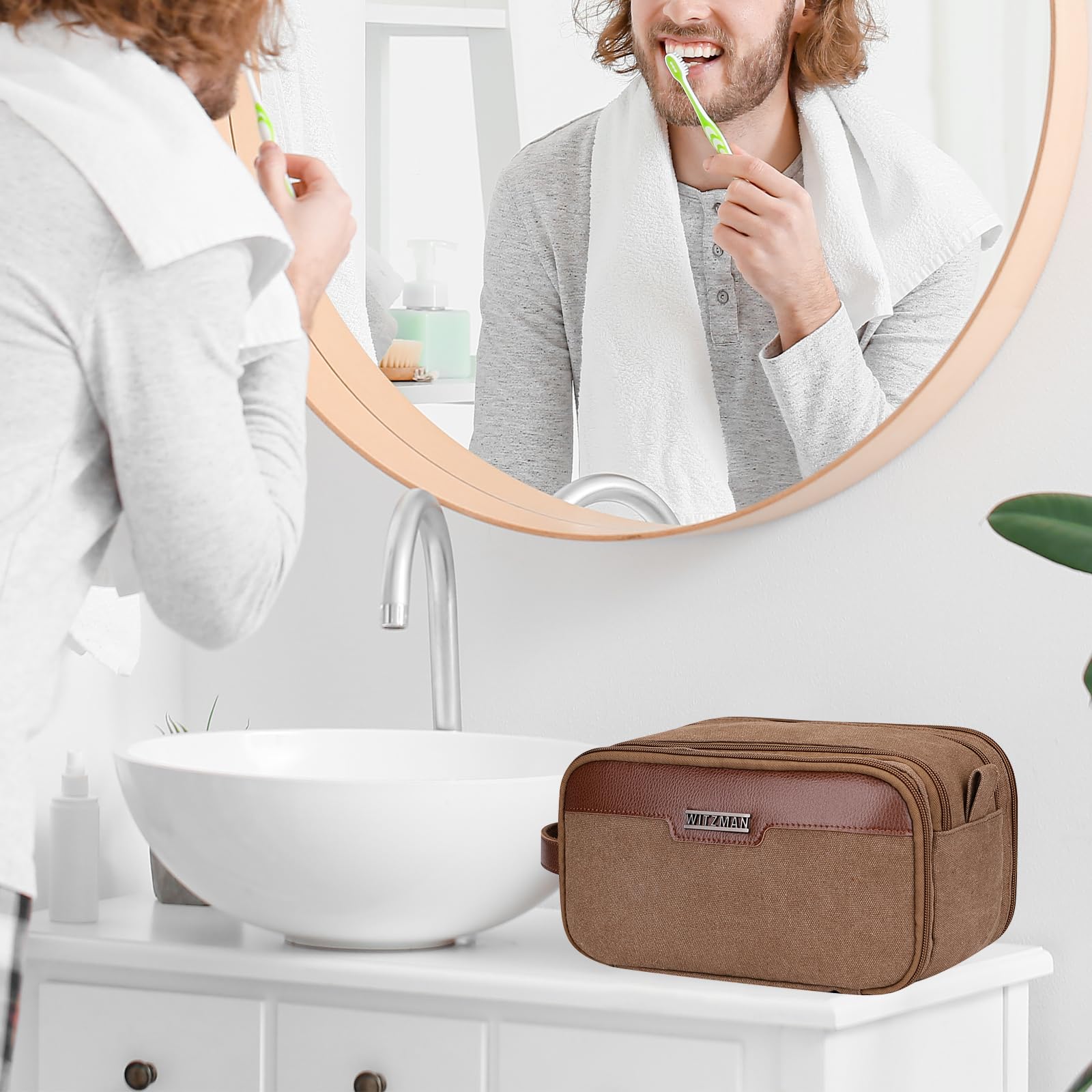 WITZMAN Trousse de Toilette en Toile pour Hommes avec Crochet de Suspension
