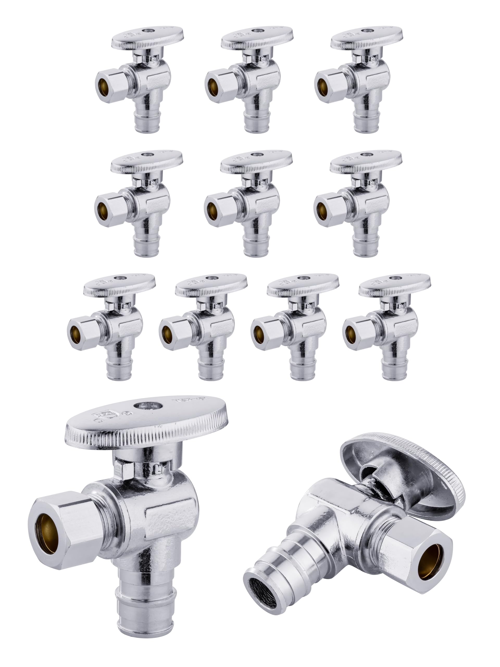 EFIELD - Confezione da 12 valvole di arresto ad angolo 1/2" Pex-A espansione x 3/8" OD compressione, 4 giri, ottone cromato LF
