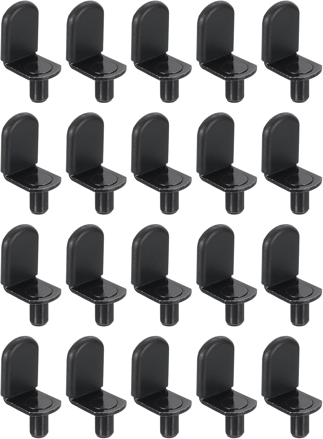 uxcell 20Pcs Shelf Support Pegs, 6mm L-Shaped Bracket Style Shelf Pegs Pegs with Rubber Sleeve, Metal Support Pegs Holder for Kitchen Cabinet Bookcase (Black)