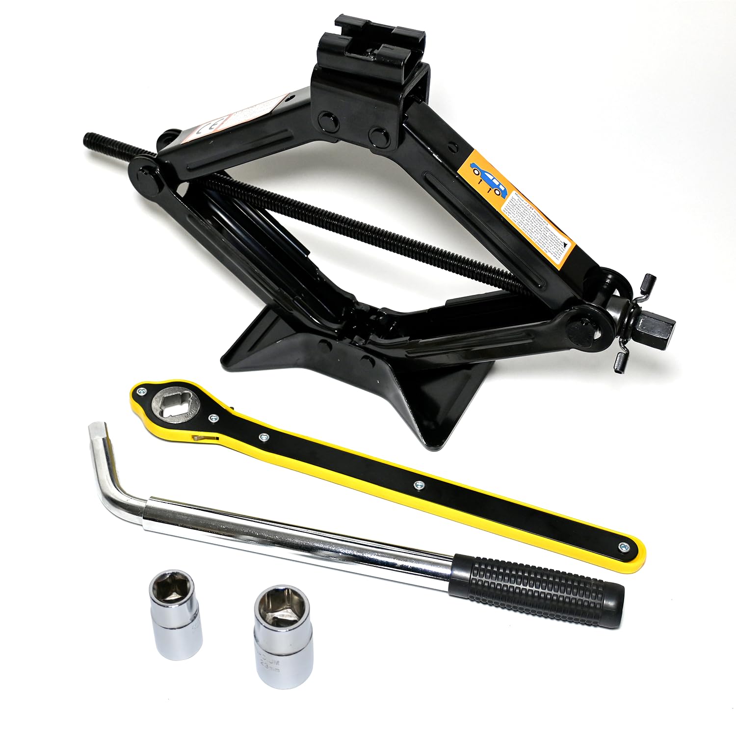 Kit De Cric De Voiture - Cric Ciseaux - 2 Tonnes (2 000 Kg) - Kit D'urgence Universel Avec Clé à Ergot Pour Changement De Pneu - Compatible SUV