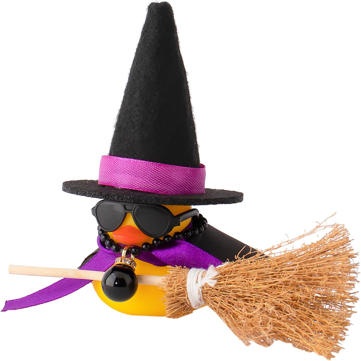 wonuu Rubber Duck Car Ornaments Duck Car Dashboard Decorations for Car Decorations with Magic Hat Broom Necklace and Sunglasses, I_Black&Purple hat