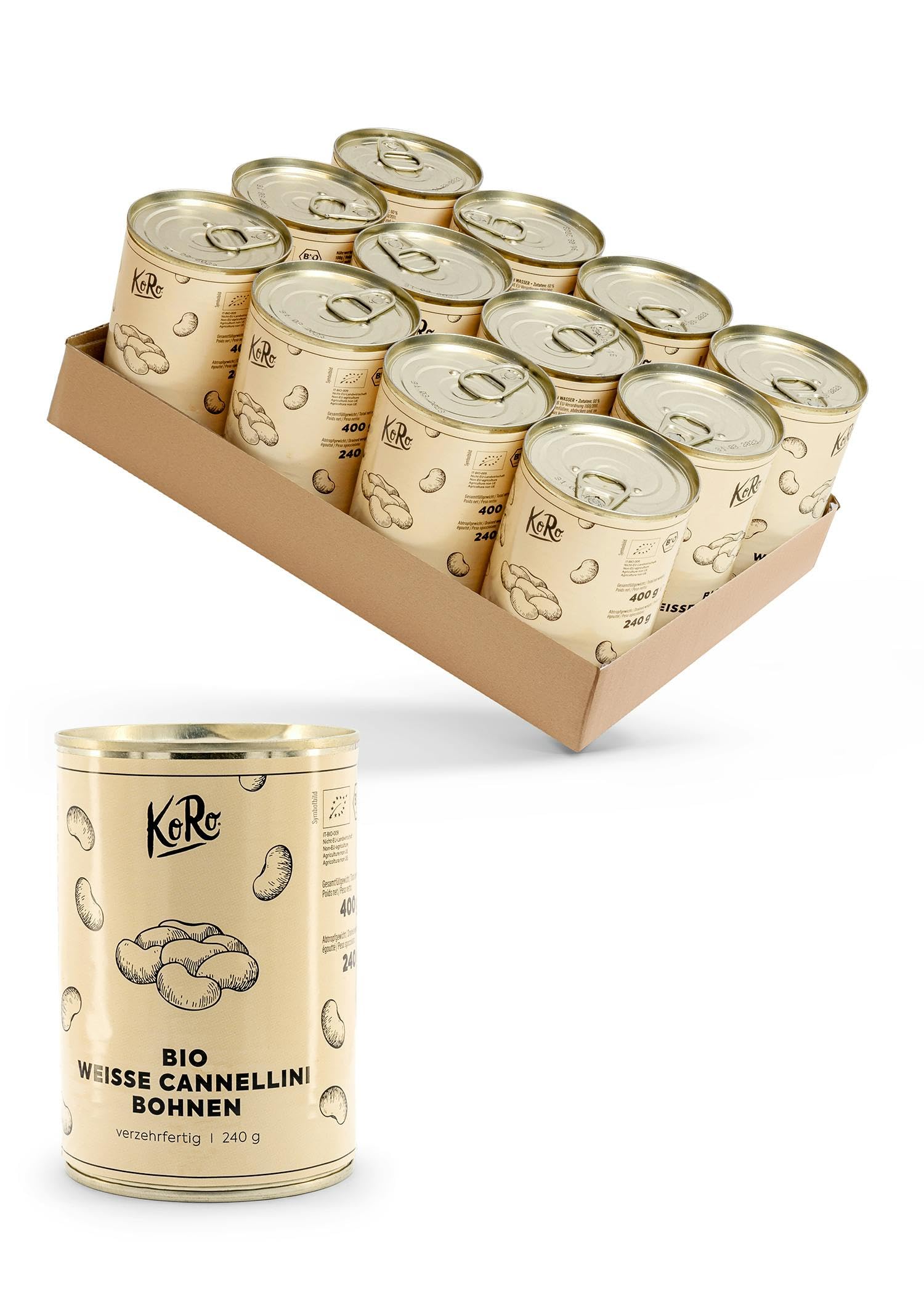 KoRo - Fagioli cannellini bianchi in scatola bio | 12 x 240 g