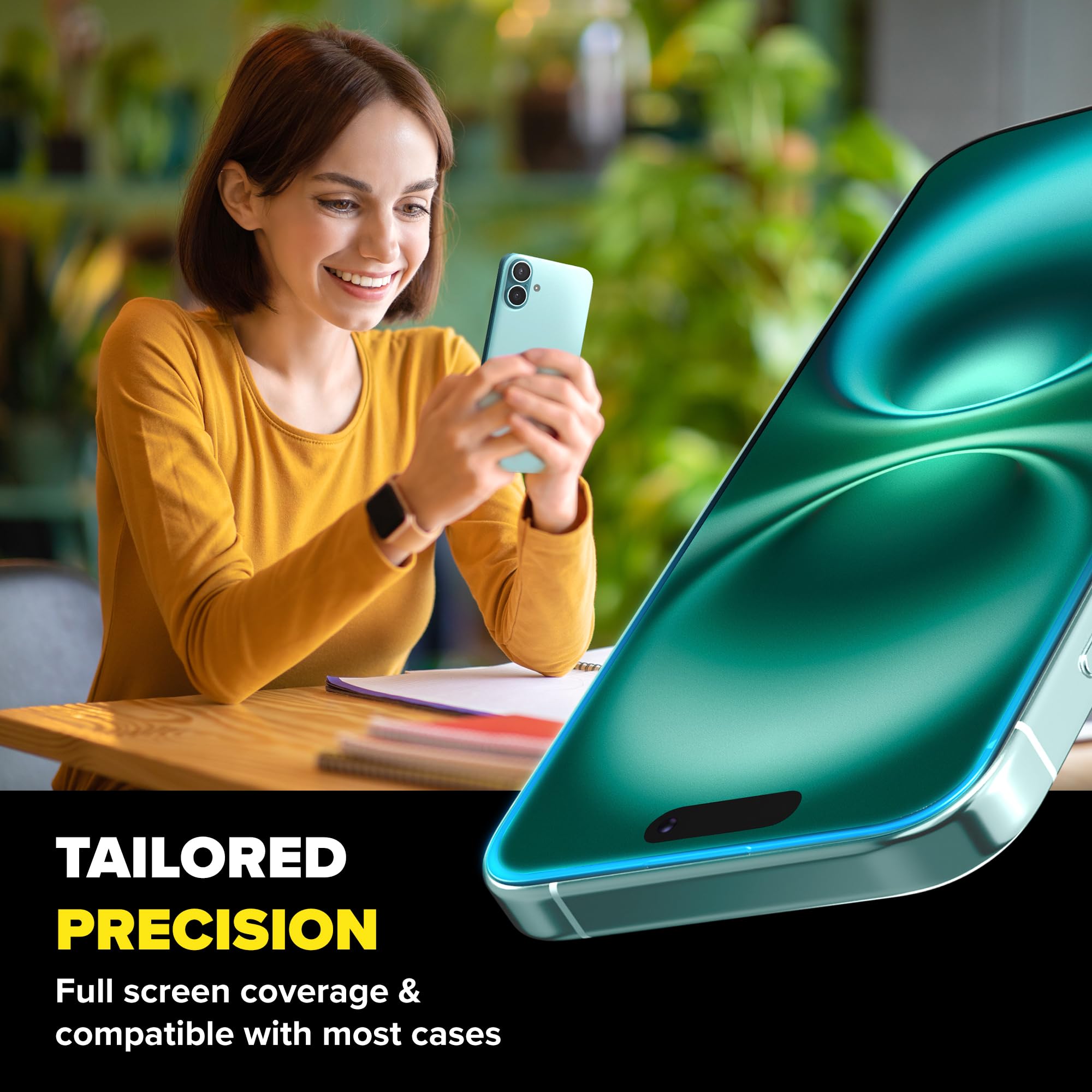 Szkło ochronne kompatybilne z iPhone 15 i iPhone 16, folia ochronna, Screen Protector, szklana folia ochronna na wyświetlacz z praktyczną pomocą w instalacji, szklana folia z szabonem,
