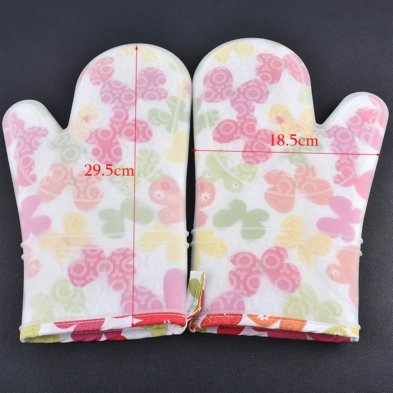 Baking Gloves Silicone Kitchen Gloves Heat Resistant Oven Mitts Thicker Silicone Cooking Glove Microwave Oven Kitchen Print Gloves (Color : 1, Size : 29.5CM) (1 29.5CM)