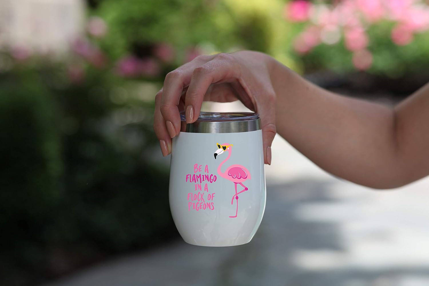 JENVIO Flamingo Gifts for Women | Pink White Wine/Coffee Insulated Stainless Steel Tumbler/Mug with Lid | Unique Mom Female Encouragement Decor Drinking Cup Christmas Gift (12 Ounce) - Image 7