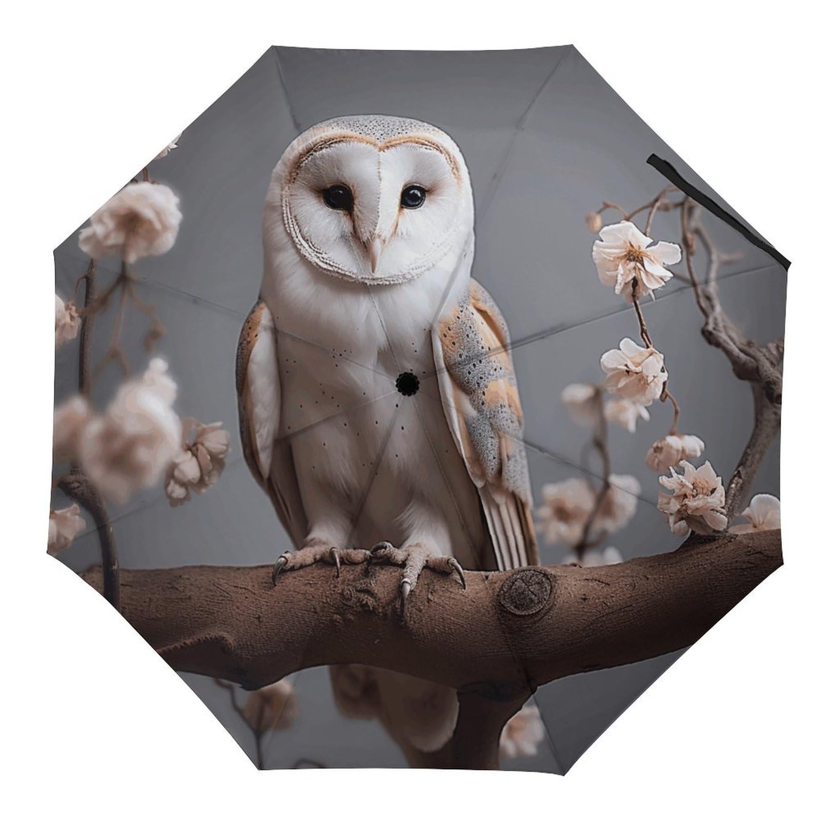 FWJZDSP Windproof Travel Umbrella A Small White Barn Owl And Branches Compact Lightweight Portable Automatic Umbrellas for Rain for Car Backpack