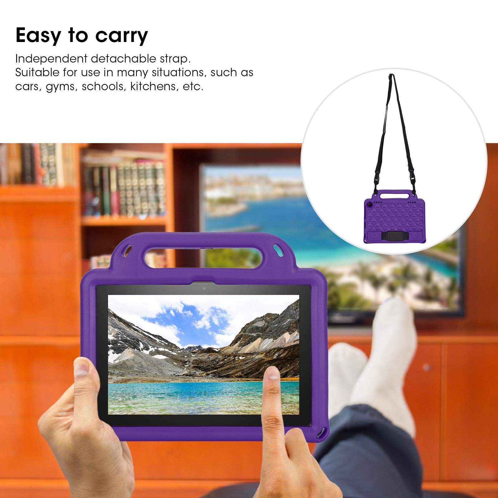 Tablet-Schutzhülle mit Griff und Halterung für HD 8 & 8 Plus 2020, Schutzhülle aus EVA-Schaum, ungiftig, für Kinder (PURPLE)
