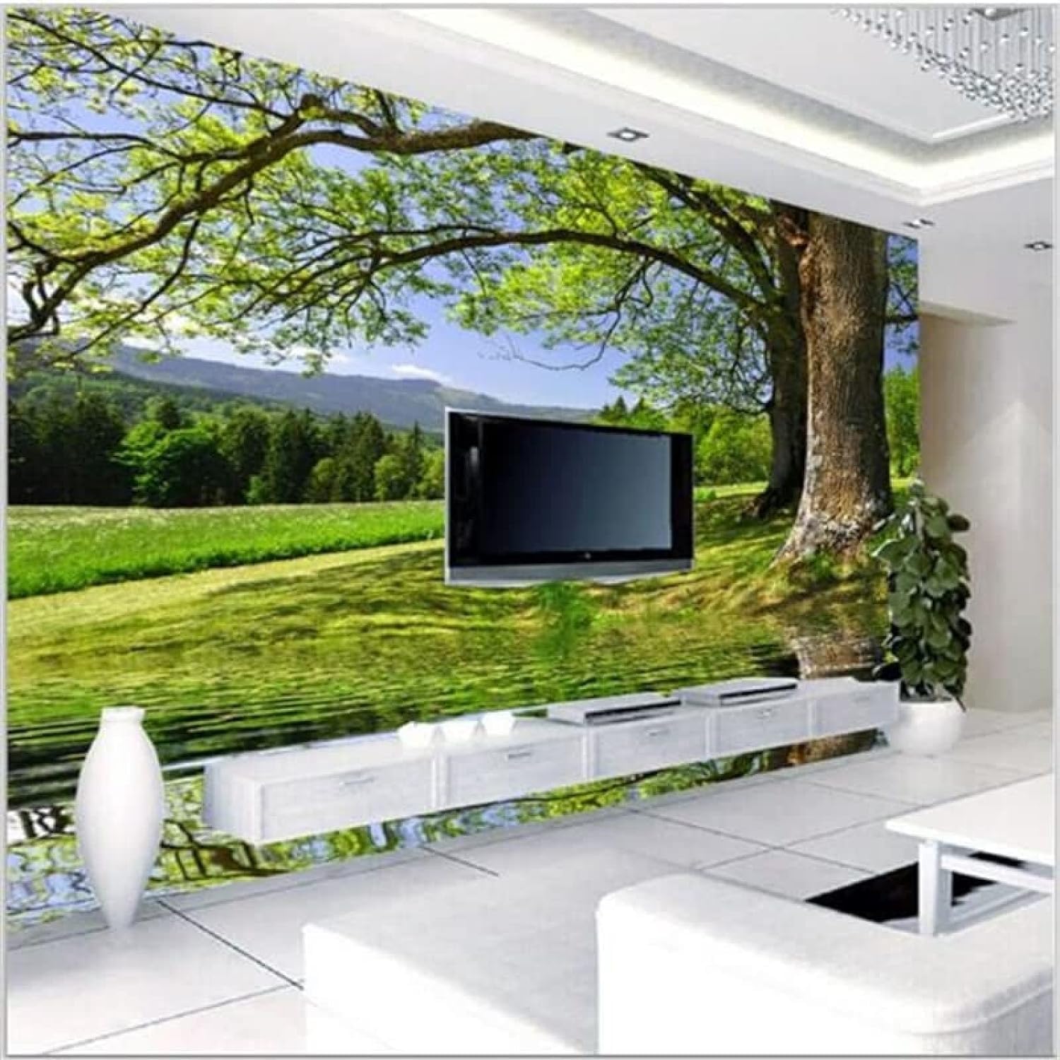 Papier peint photo 3D plantes peel and stick pour decoration murale de couloir et de chambre