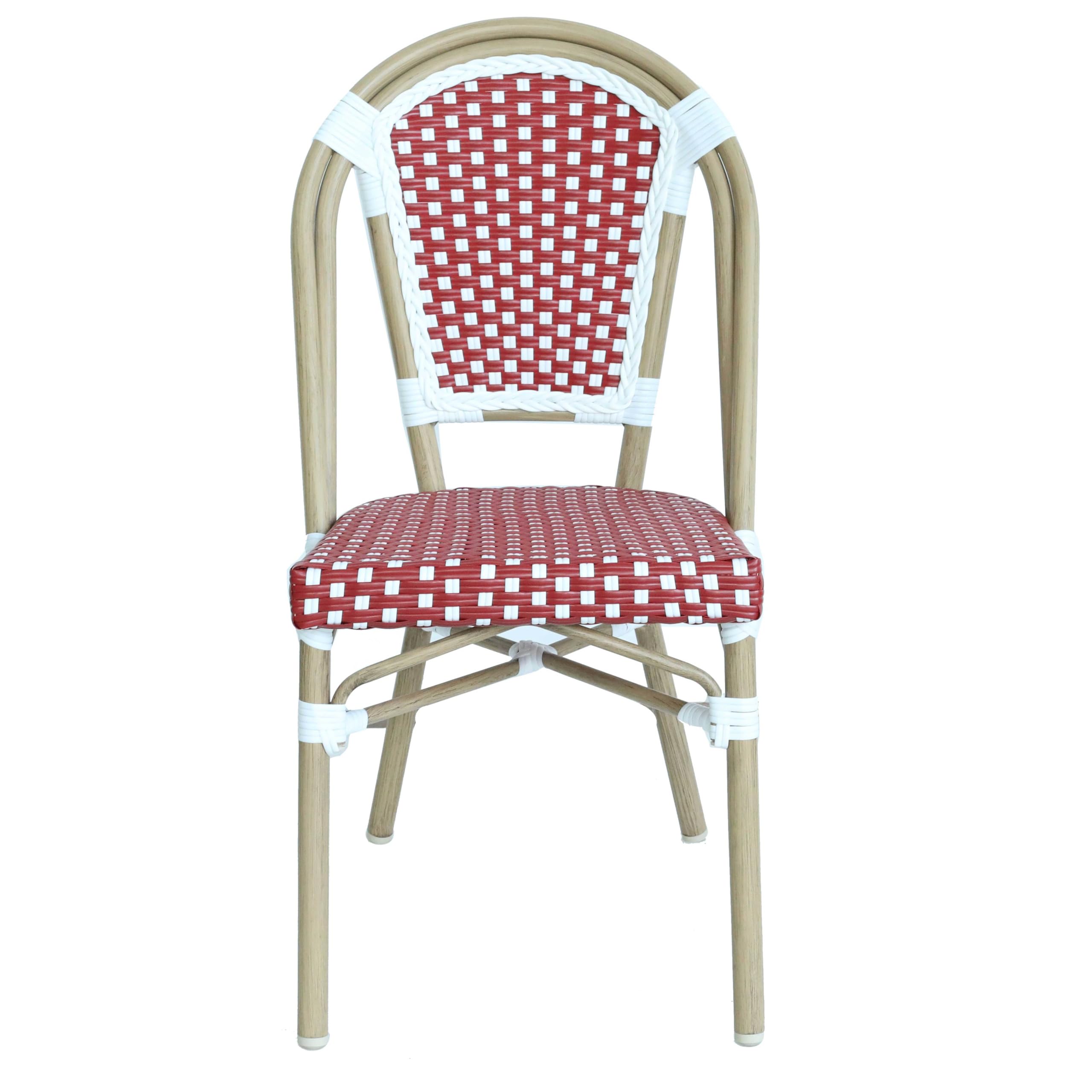 Oviala Chaise de terrasse bistrot Parisien en Aluminium et rotin Rouge