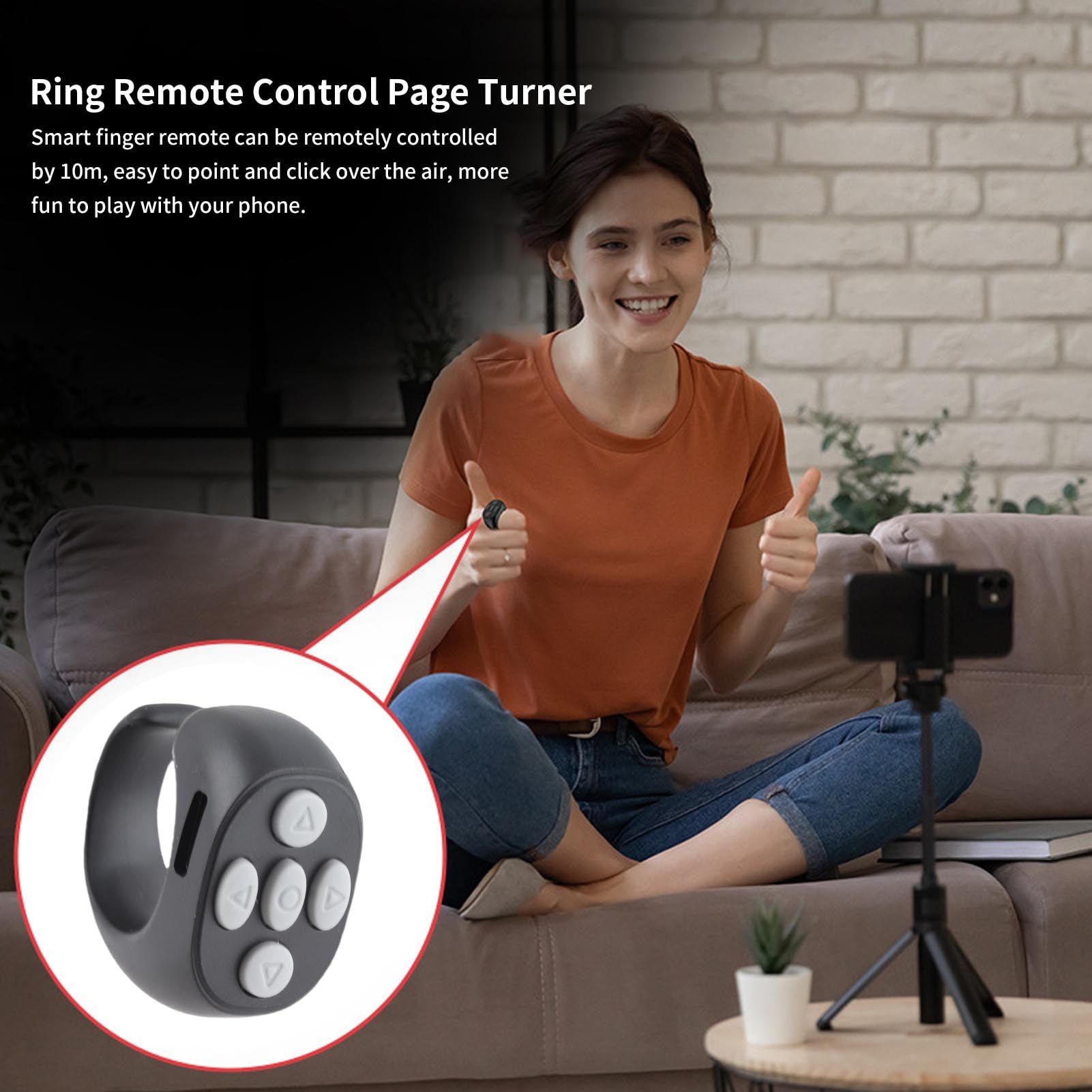 Bluetooth Zdalne Sterowanie Page Turner, Bluetooth 5.3 Przewijanie Wideo Pierścień Migawka Aparatu Zdalny Przycisk Selfie Clicker dla IOS dla Smartfonów z Systemem Android