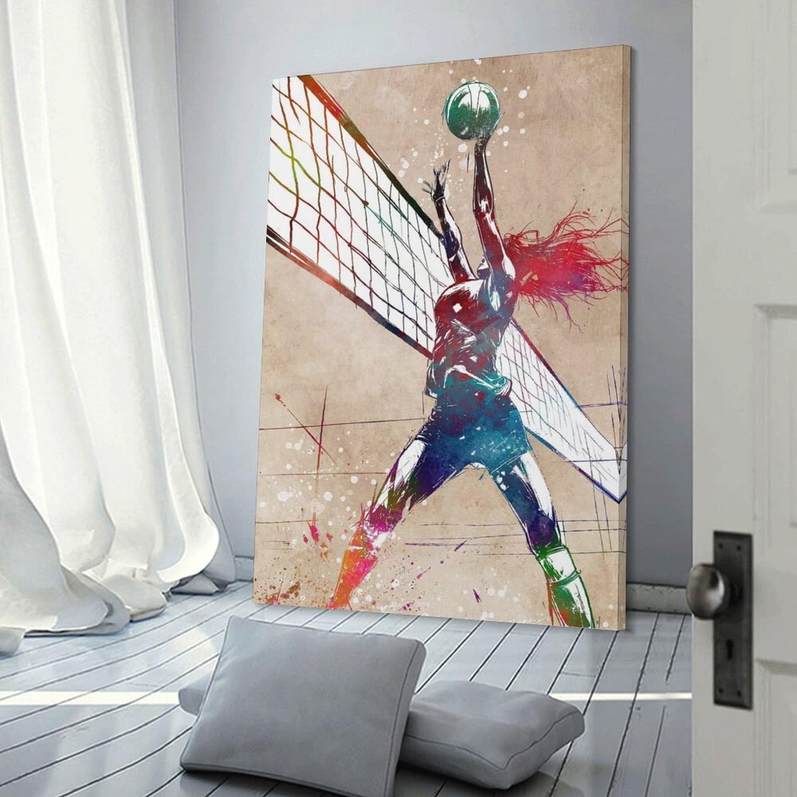 Junmoney Volleyball Watercolor Art Room Decor Wall Art, 20x30inch(50x75cm), for Bedrooms, Workspaces And Everyday Interiors, An Adaptable Decor Piece for Home Use