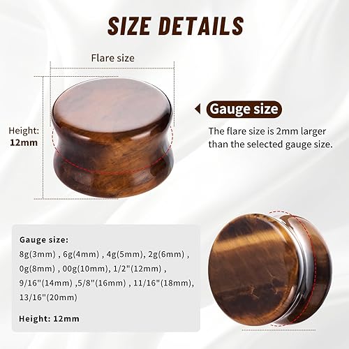 Miniatura 3 de Qmcandy - Juego de 6 pares 16 pares de tapones para las orejas de piedra natural, tapones de silla, calibres para las orejas, expansores, calibre